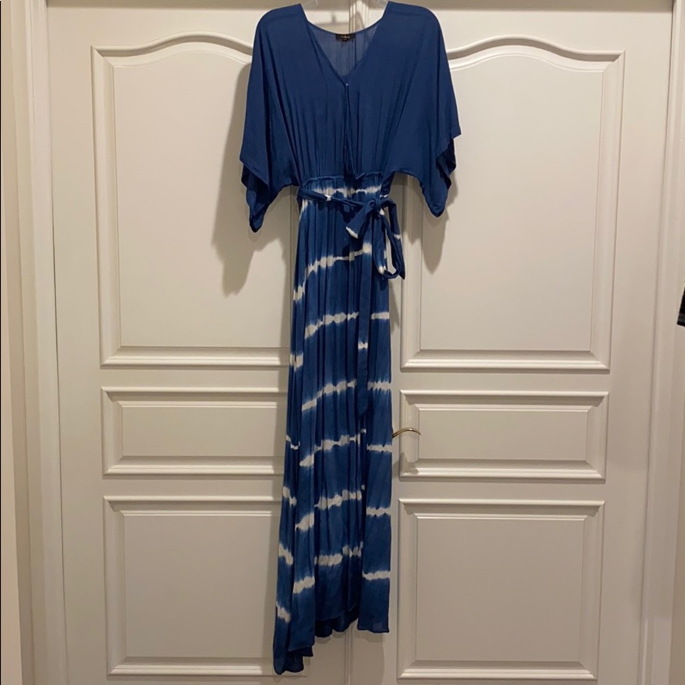 🌟 Tie Dye Stripe Maxi Dress with High Leg Slit- Blue
